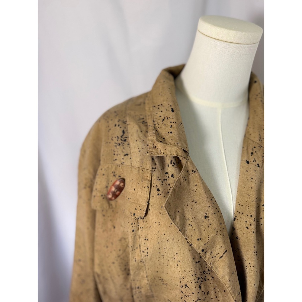Vera Cristina Vintage 100 Silk Splatter Print Cropped Bomber Jacket Tan Large - Picture 2 of 11